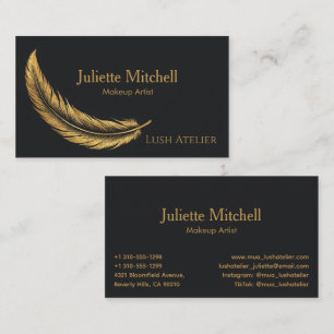 Carte De Visite Artiste de Maquillage Luxe Plume Noir & Or
