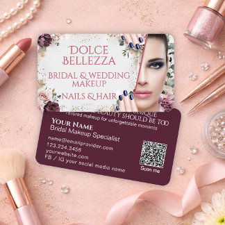 Carte De Visite Artiste de Maquillage Mariée Floral Bourgogne Luxe