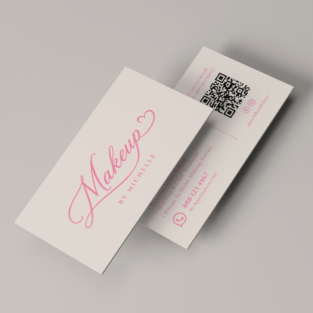Carte De Visite Artiste de Maquillage Minimaliste Écriture Sable R (Minimal Makeup Artist Pink Sand Script Business Card
)