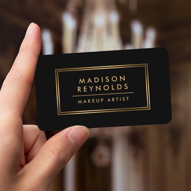 Carte De Visite Artiste de maquillage moderne à la mode Black Gold (Créateur téléchargé)
