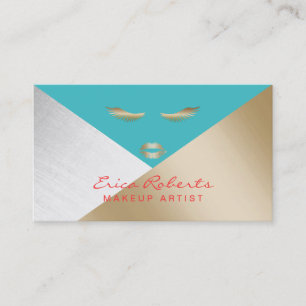 Carte De Visite Artiste de maquillage Moderne Argent Or & Turquois