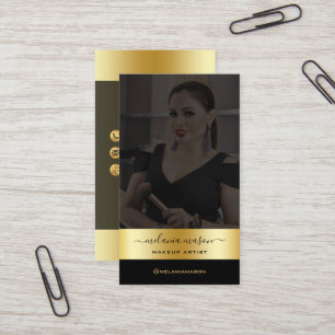 Carte De Visite Artiste de maquillage moderne Black Gold Custom Ph