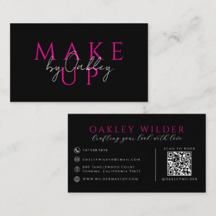 Carte De Visite Artiste de Maquillage Moderne Code QR Rose Noir