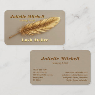 Carte De Visite Artiste de Maquillage Moderne Plume d'Or Luxe