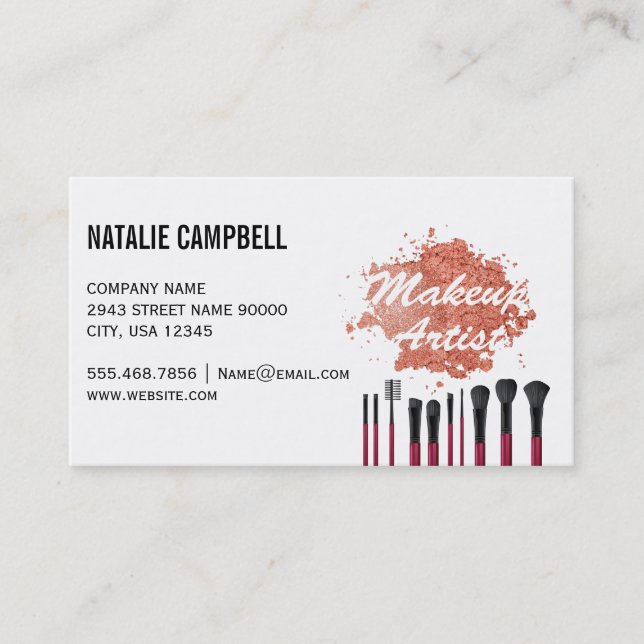 Carte De Visite Artiste de maquillage | Poudre de Mua et brosses (Devant)