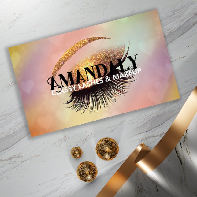 Carte De Visite Artiste de maquillage professionnel Eyelash QR LOG (Professional Makeup Artist Eyelash QR LOGO Gold Business Card)
