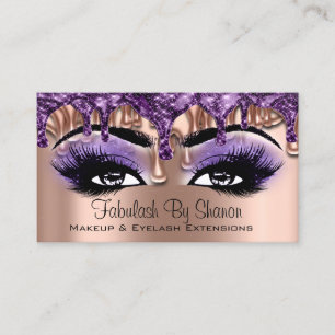 Carte De Visite Artiste de maquillage Rose, gouttes violettes, yeu