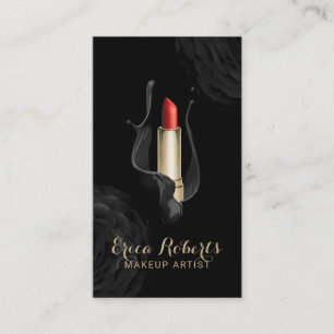 Carte De Visite Artiste de maquillage Rouge floral noir moderne