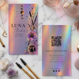 Carte De Visite Artiste de Sourcils Holographique QR Iridescent L