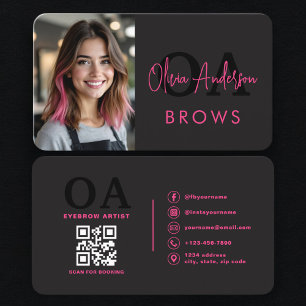 Carte De Visite Artiste de Sourcils Moderne Rose Chaud et Noir