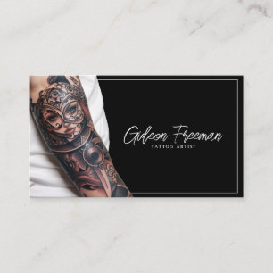 Carte De Visite Artiste de tatouage à tatouage noir et blanc tenda