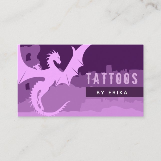 Carte De Visite Artiste de tatouage de dragon violet Feminine Médi (Devant)