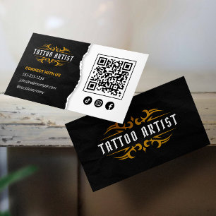 Carte De Visite Artiste de tatouage de luxe or noir Connectez-vous