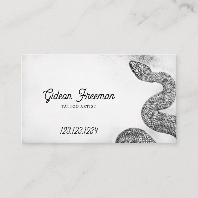 Carte De Visite Artiste de tatouage de serpent noir et blanc éléga (Devant)