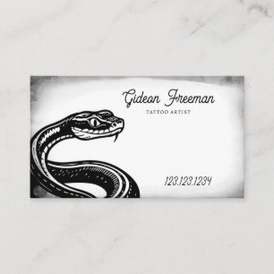 Carte De Visite Artiste de tatouage de serpent noir et blanc foncé
