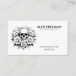 Carte De Visite Artiste de tatouage floral noir et blanc