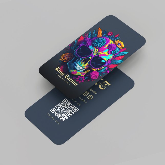 Carte De Visite Artiste de tatouage moderne Monogramme bleu foncé  (Modern Tattoo Artist Monogram Dark Blue Gold Business Card
)