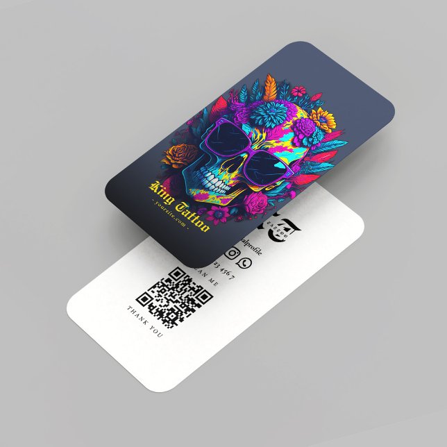 Carte De Visite Artiste de tatouage moderne Monogramme Crâne bleu  (Modern Tattoo Artist Monogram Skull Dark Blue Grey Business Card
)