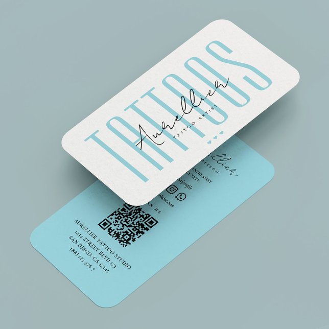 Carte De Visite Artiste de tatouage moderne Pastel Blue Tattooist (Modern Tattoo Artist Pastel Blue Tattooist Business Card
)