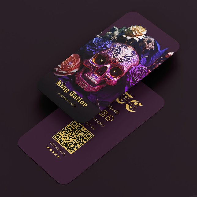 Carte De Visite Artiste de tatouage Monogramme foncé pourpre crâne (Tattoo Artist Monogram Dark Purple Skull Modern Business Card
)