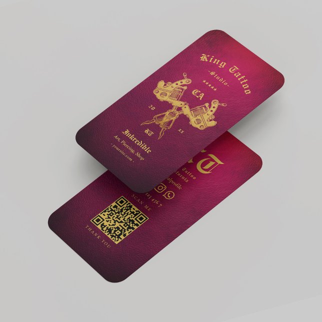 Carte De Visite Artiste de tatouage Or Rouge Monogramme moderne (Tattoo Artist Gold Red Monogram Modern Business Card
)