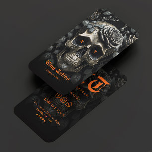 Carte De Visite Artiste de tatouage Orange Noir Gothique Crâne Tat