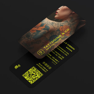 Carte De Visite Artiste de tatouage Photo verticale Tatoueur Néon