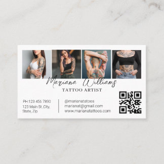 Carte De Visite Artiste de tatouage tendance Code QR 4 Collage pho