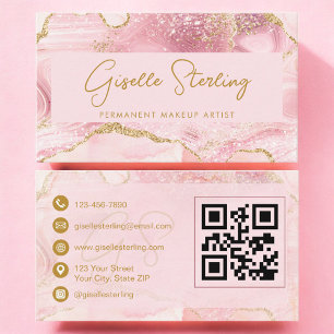 Carte De Visite Artiste en Maquillage Permanent Rose Pâle Agate QR