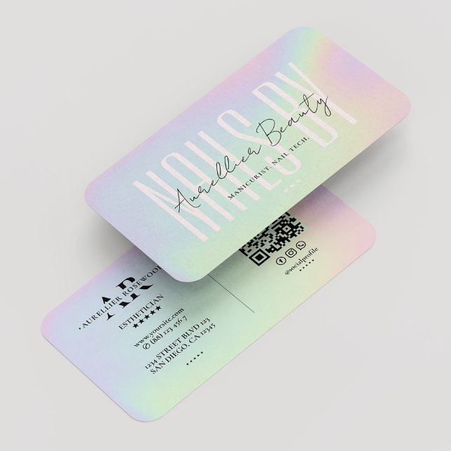 Carte De Visite Artiste manicuriste en technologie des ongles Holo (Nail Tech Manicurist Artist Holographic Modern Business Card
)