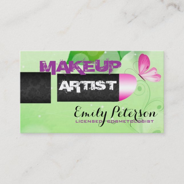 Carte De Visite Artiste maquillage Arrière - plan vert printemps (Devant)