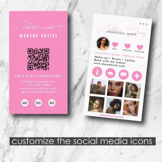 Carte De Visite Artiste maquillage de beauté Influencer Médias soc (Influencer Beauty Makeup Artist Social Media Business Card)