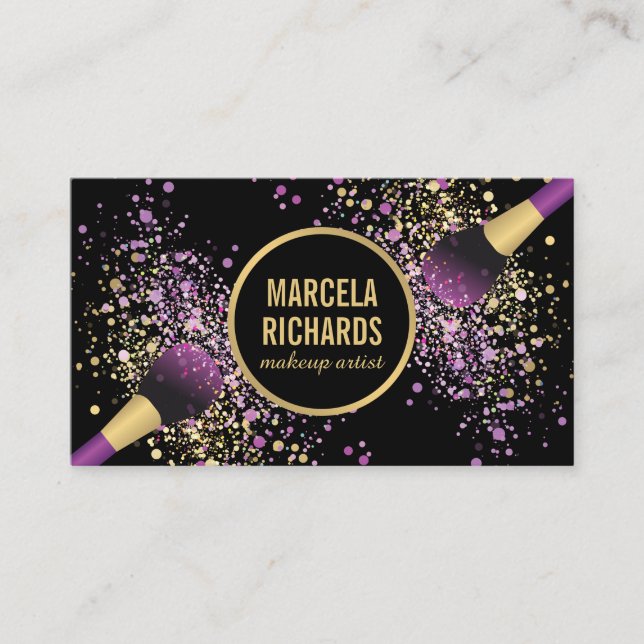 Carte De Visite Artiste maquillage de Confetti violet et or (Devant)