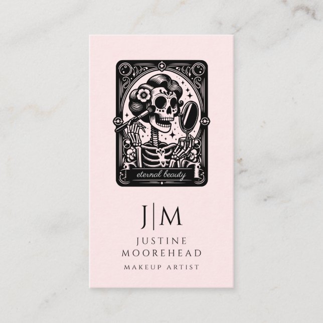 Carte De Visite Artiste maquillage de Tarot Squelette rose pâle (Devant)