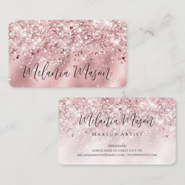 Carte De Visite Artiste maquillage Elégant Rose Parties scintillan (Devant / Derrière)