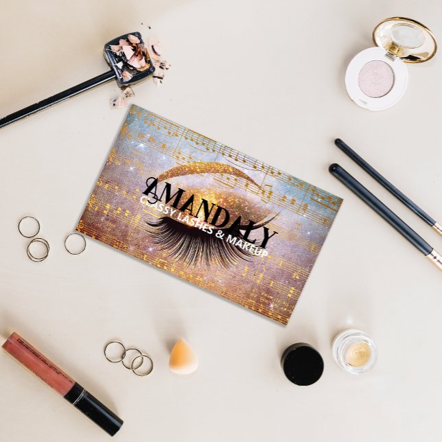 Carte De Visite Artiste maquillage Eyelash QR LOGO Gold Music Note (Makeup Artist Eyelash QR LOGO Gold Music Notes Business Card)