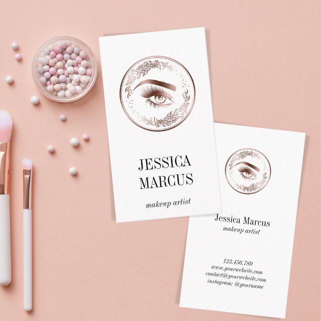 Carte De Visite Artiste maquillage Floral Rose Gold Eyelashes (Créateur téléchargé)