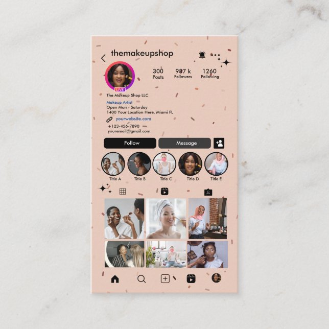 Carte De Visite Artiste Maquillage Instagram Code QR Boho Terrazzo (Devant)
