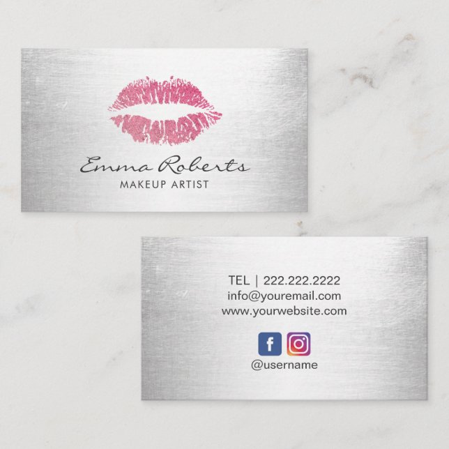 Carte De Visite Artiste maquillage Lèvres roses chaudes Salon d'ar (Devant / Derrière)