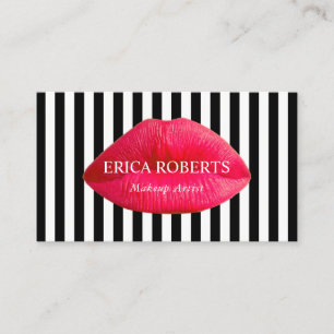 Carte De Visite Artiste maquillage Lèvres rouges Salon Stripes mod