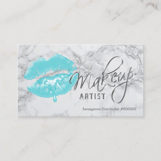 Carte De Visite Artiste maquillage Lèvres Turquoises et marbre gri (Devant)