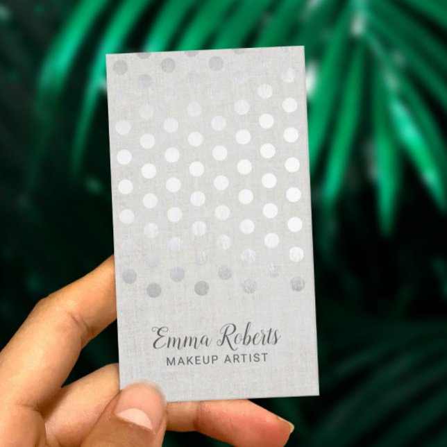 Carte De Visite Artiste maquillage moderne Argent Pois Faux Linen (Créateur téléchargé)