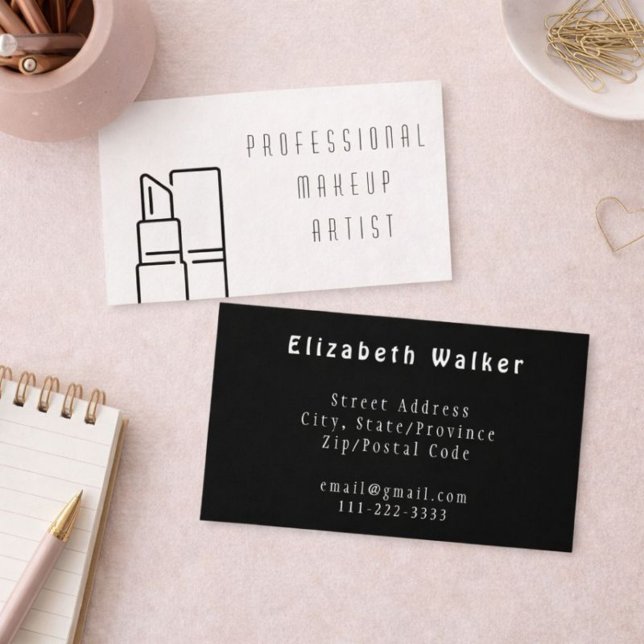 Carte De Visite Artiste maquillage moderne blanc et noir (Créateur téléchargé)