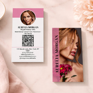 Carte De Visite Artiste Maquillage Moderne Code Qr Photo Rose Pâle