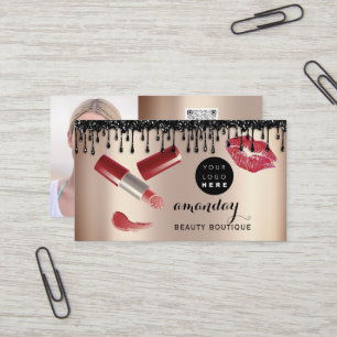 Carte De Visite Artiste maquillage Rouge Rose photo Logo QR
