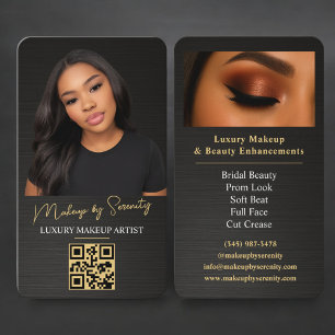 Carte De Visite Artiste Maquilleuse Code QR Métallisé Noir Beauté