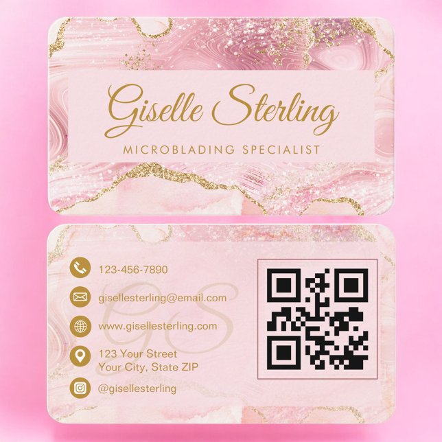 Carte De Visite Artiste Microblading Professionnel Code QR Agate O (Créateur téléchargé)