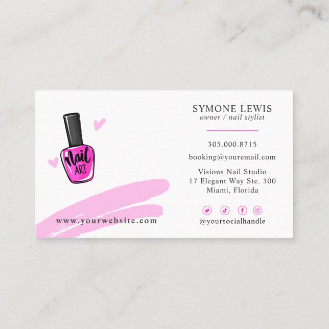 Carte De Visite Artiste Nail Tech | Nails Designer Joli Salon Bus (Dos)