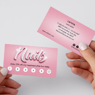Carte De Visite Artiste ongle rose et blanc 3D TEXT 6 Punch Client