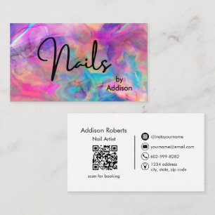 Carte De Visite Artiste Ongles Aquarelle Holographique QR